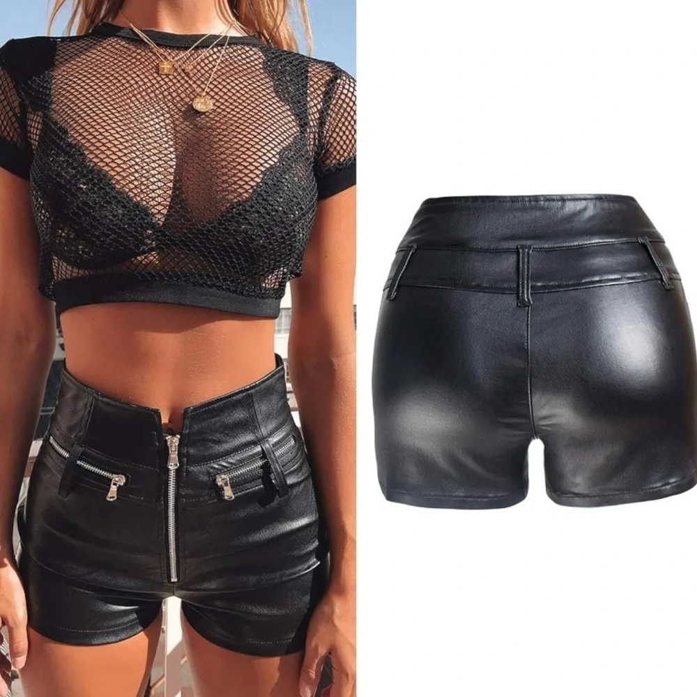 RAMISU Womens Casual Faux Leather Shorts High Waist Stretch Slim HIPS XSmall
